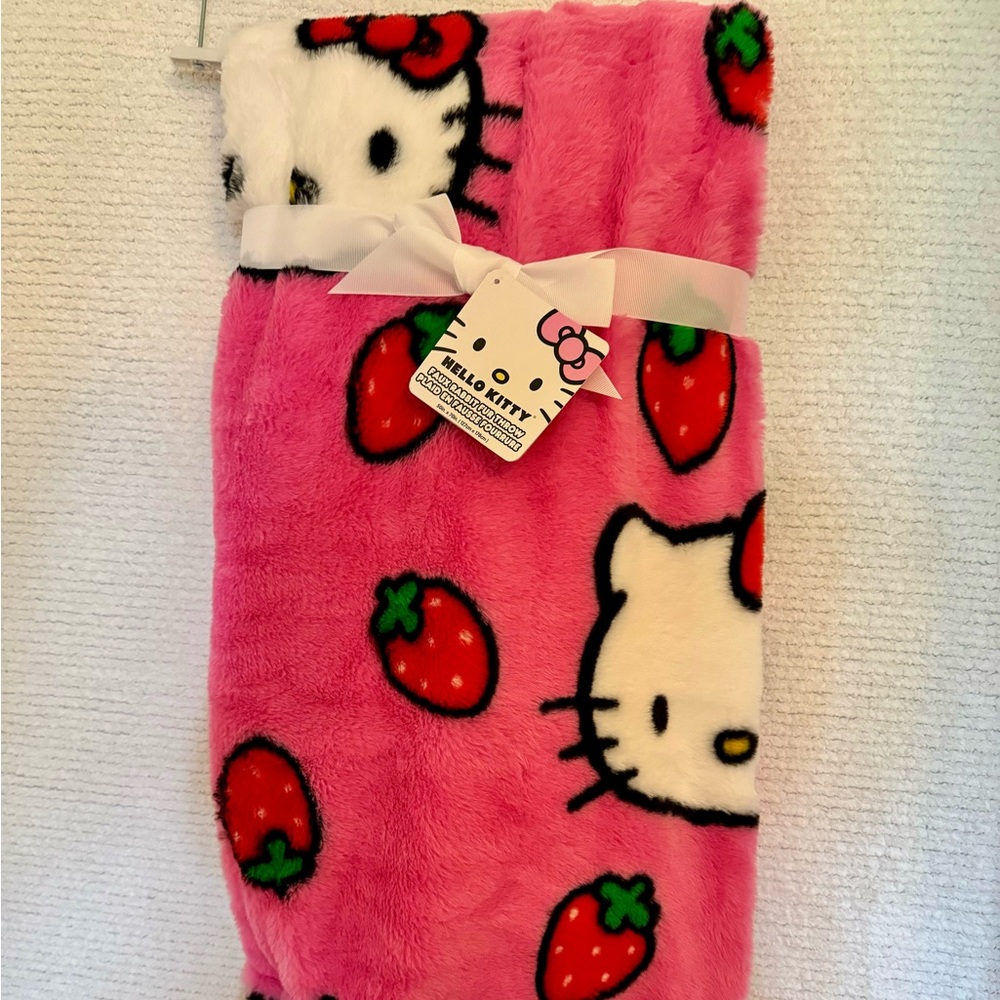 Hello Kitty Strawberry Throw Blanket And Hanger